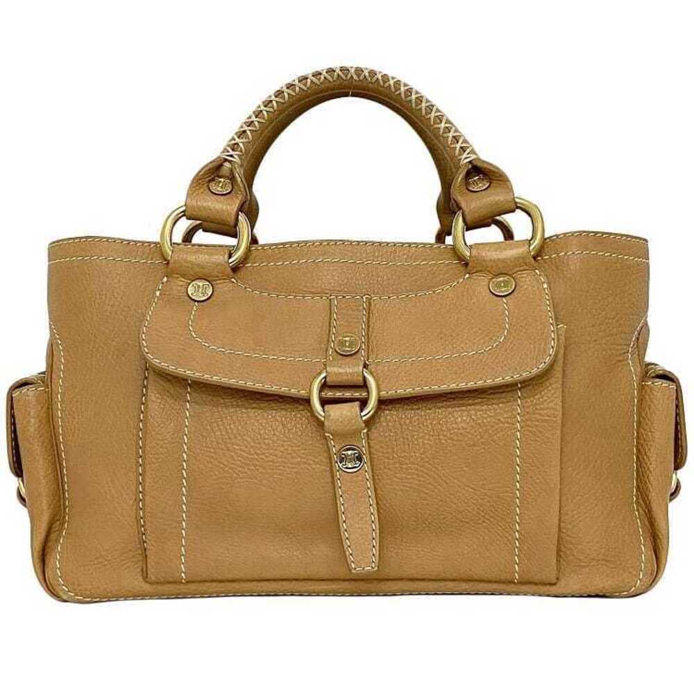 Celine Boogie Bag Beige Handbag Leather Pocket Stitch Tote Exterior